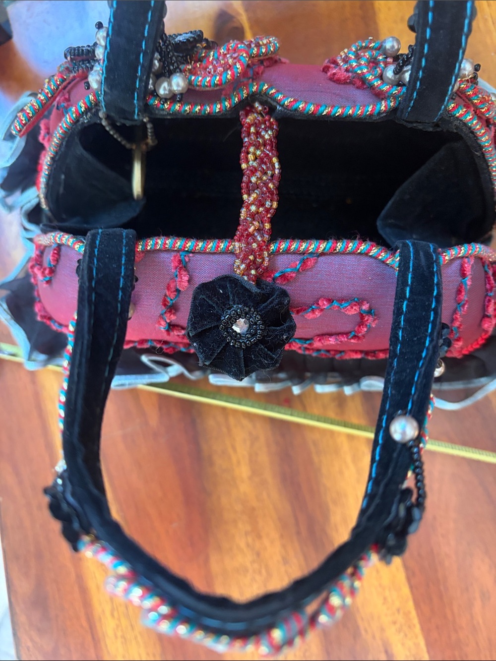 Mary Frances Embellished Red & Black Women's Handbag - Picture 8 of 14
